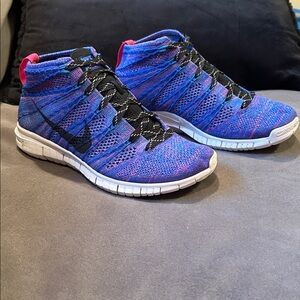 Nike Free Flyknit Chukka Women's Sneakers Sz 7 Hyper Pink-Black-Game Royal Blue